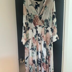 Enfocus Studio Floral Long Sleeve Dress - White and Pink